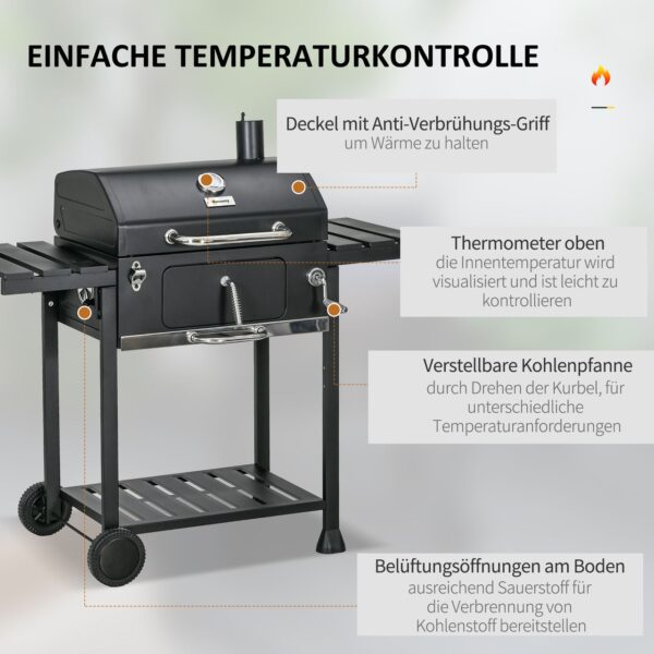 Outsunny Holzkohlegrill, Campinggrill mit zwei Grillrost, klappbar Seitenablage