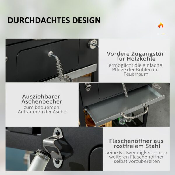 Outsunny Holzkohlegrill, Campinggrill mit zwei Grillrost, klappbar Seitenablage