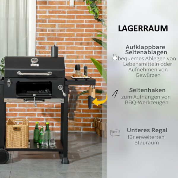 Outsunny Holzkohlegrill, Campinggrill mit zwei Grillrost, klappbar Seitenablage