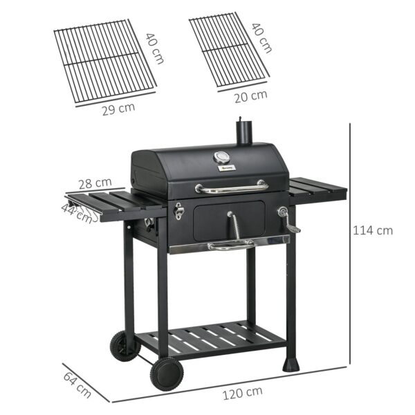 Outsunny Holzkohlegrill, Campinggrill mit zwei Grillrost, klappbar Seitenablage