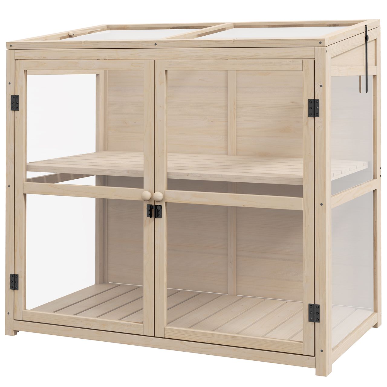 Outsunny Frühbeet aus Holz Gewächshaus 2 – Stufiges Treibhaus mit Doppeltür, Natur