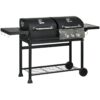 Outsunny Holzkohlgrill Gasgrill mit 2+1 Brenner, Thermometer, Haken, Schwarz