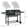 Outsunny Holzkohlgrill Gasgrill mit 2+1 Brenner, Thermometer, Haken, Schwarz