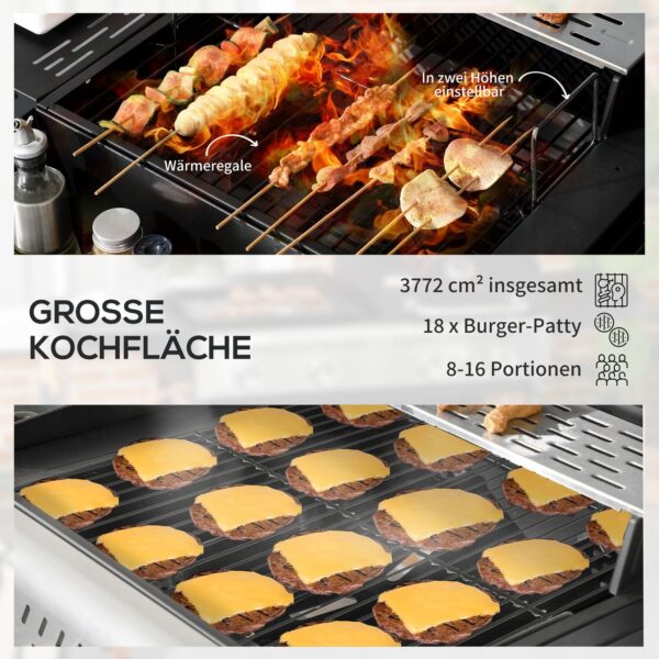 Outsunny Holzkohlgrill Gasgrill mit 2+1 Brenner, Thermometer, Haken, Schwarz