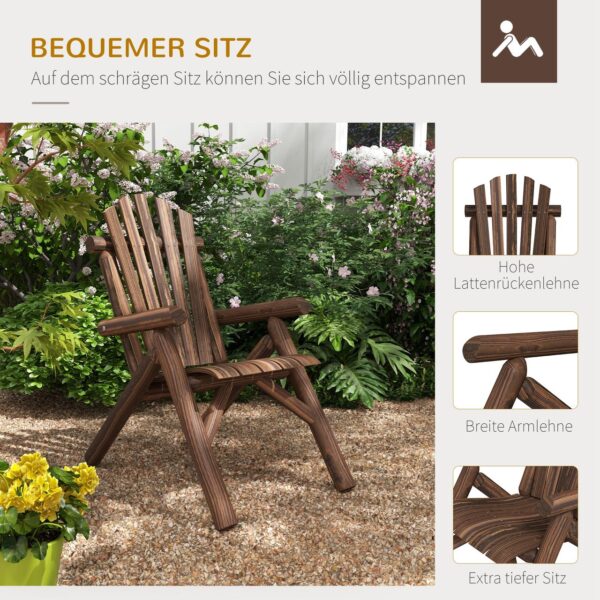 4255633564795-5 Outsunny Adirondack Gartenstuhl Holzstuhl Hochlehner Relaxstuhl Tannenholz Braun