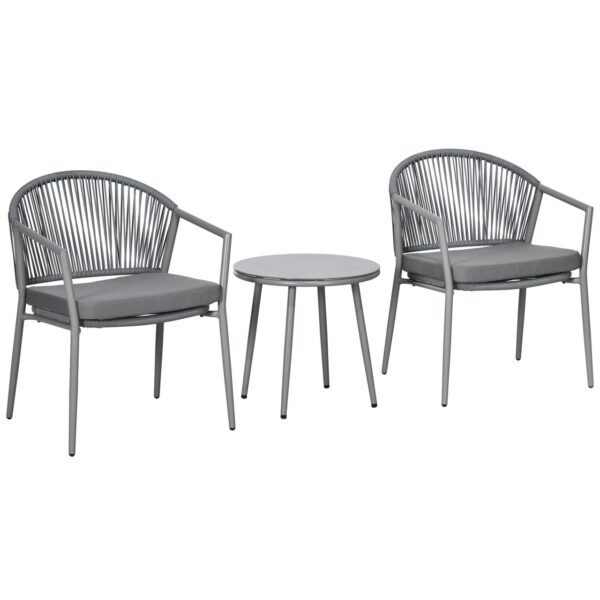Outsunny Rattan Bistroset Sitzgruppe Gartengarnitur mit 2 Sesseln Couchtisch