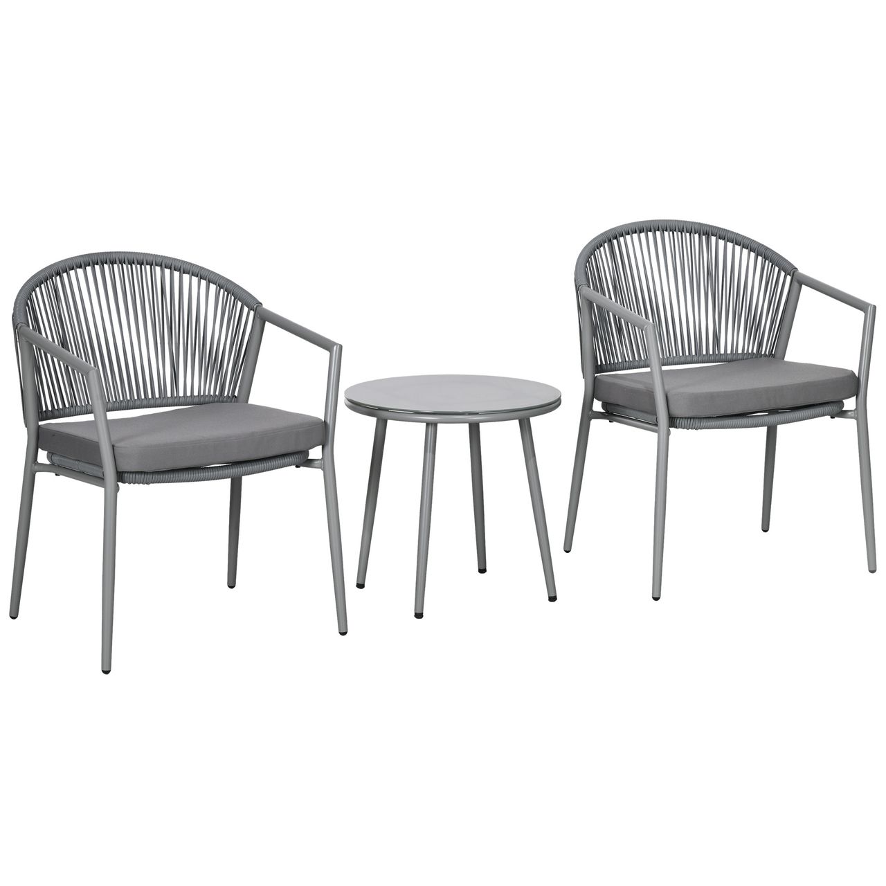 Outsunny Rattan Bistroset Sitzgruppe Gartengarnitur mit 2 Sesseln Couchtisch
