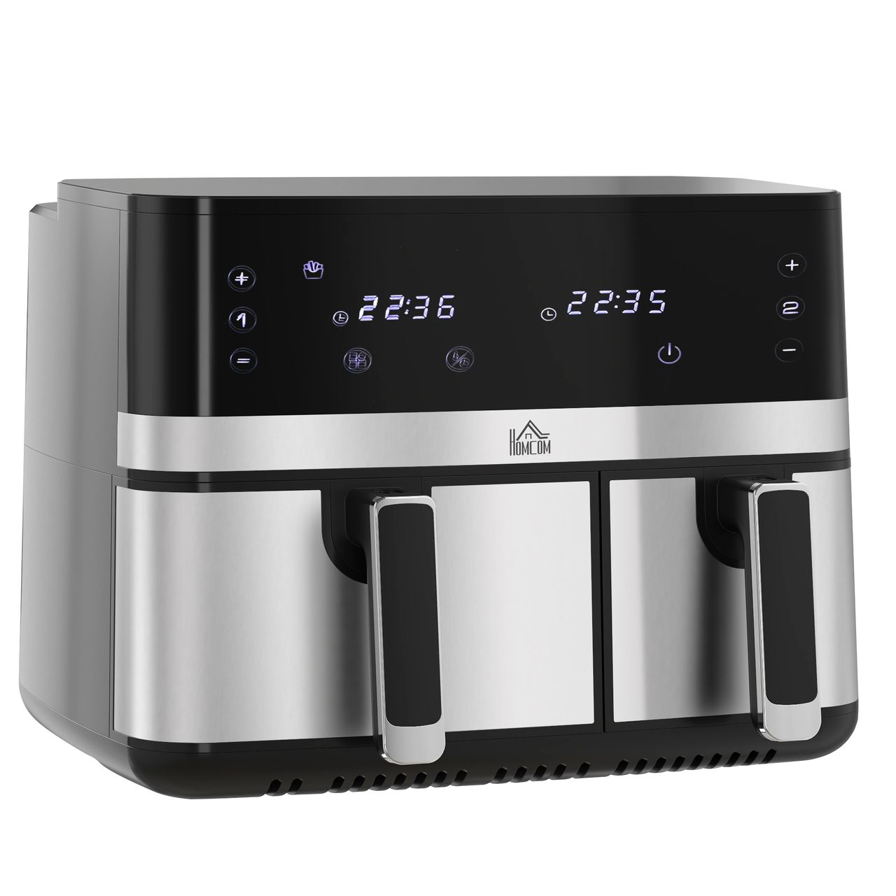 HOMCOM Heißluftfritteuse 8, 5L Fritteuse mit Doppelkammer, 8 in 1 Rezeptur Schwarz