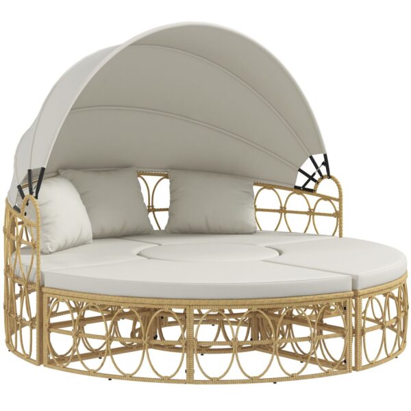Outsunny Sonneninsel 4 – tlg. Muschel Gartenmöbel – Set mit klappbarem Verdeck Creme