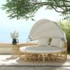 Outsunny Sonneninsel 4 – tlg. Muschel Gartenmöbel – Set mit klappbarem Verdeck Creme