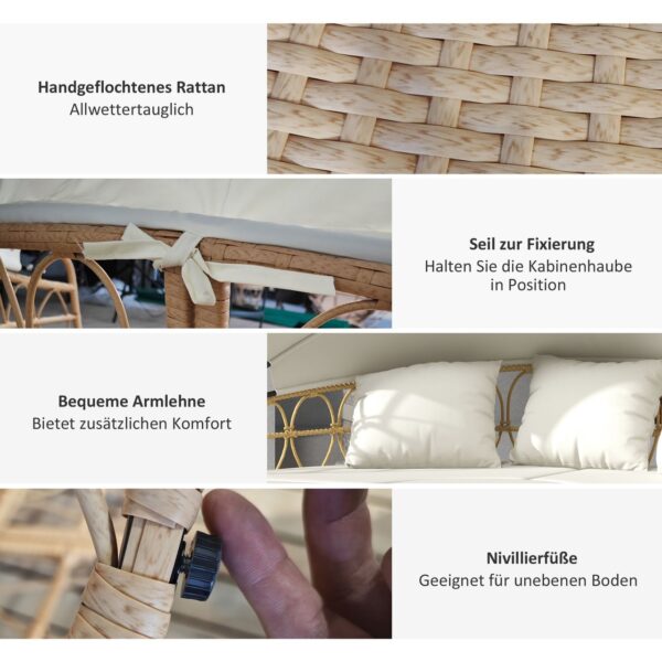 Outsunny Sonneninsel 4 – tlg. Muschel Gartenmöbel – Set mit klappbarem Verdeck Creme