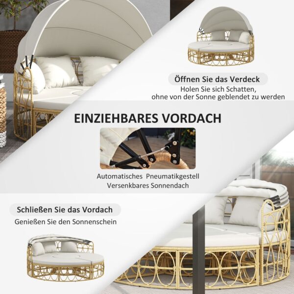 Outsunny Sonneninsel 4 – tlg. Muschel Gartenmöbel – Set mit klappbarem Verdeck Creme