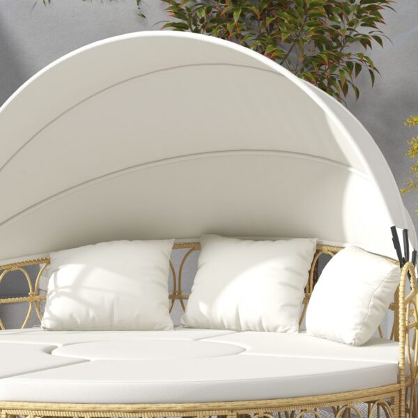Outsunny Sonneninsel 4 – tlg. Muschel Gartenmöbel – Set mit klappbarem Verdeck Creme