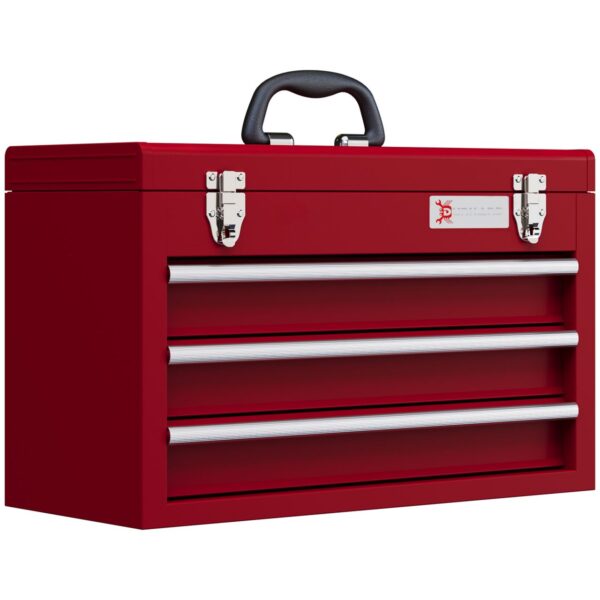 DURHAND Werkzeugkoffer leer, 51 x 22 x 32 cm Werkzeugkasten mit 3 Schubladen Rot