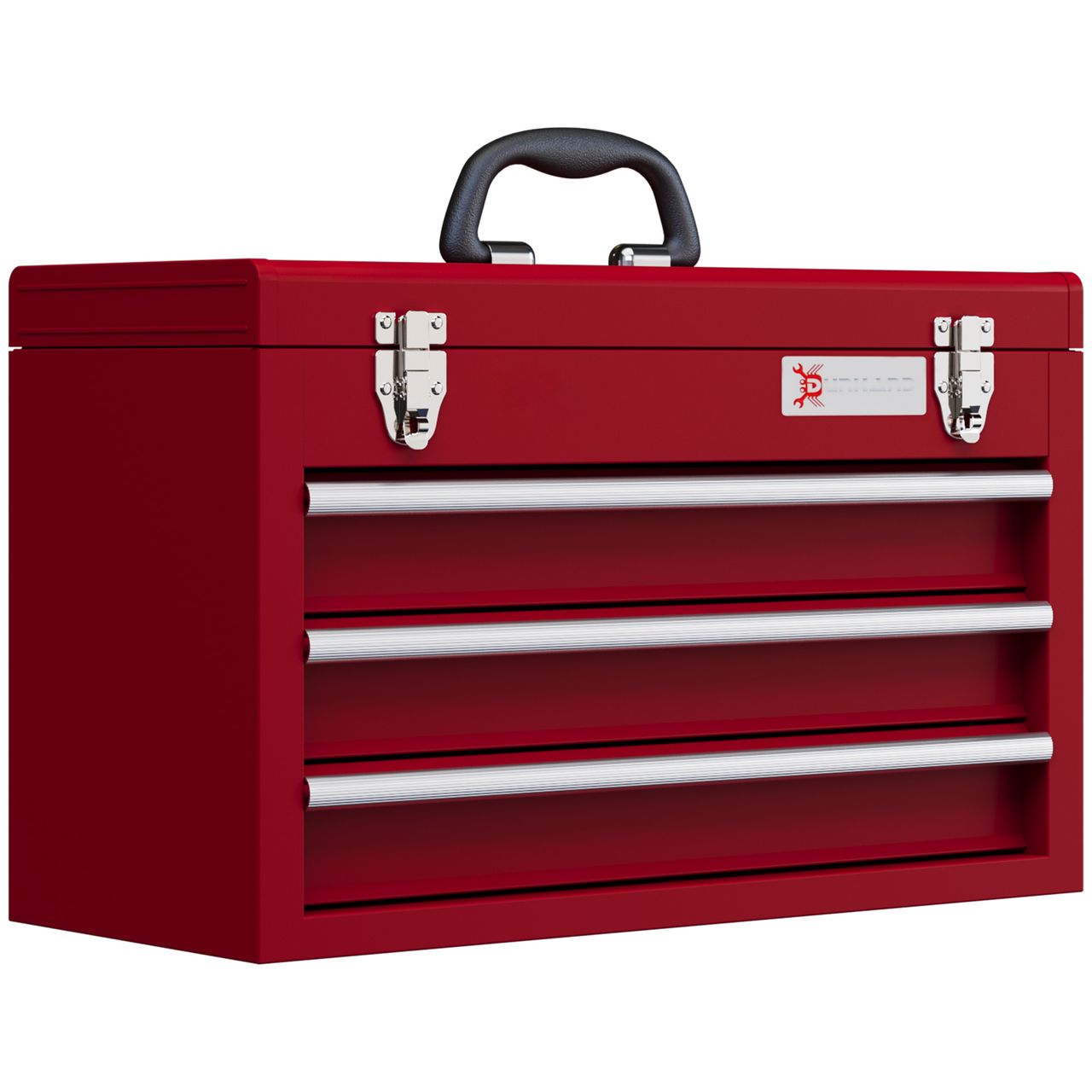 DURHAND Werkzeugkoffer leer, 51 x 22 x 32 cm Werkzeugkasten mit 3 Schubladen Rot