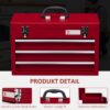 DURHAND Werkzeugkoffer leer, 51 x 22 x 32 cm Werkzeugkasten mit 3 Schubladen Rot