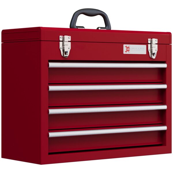 DURHAND Werkzeugkoffer leer, 51x22x39, 5 cm Werkzeugkasten mit 4 Schubladen Rot