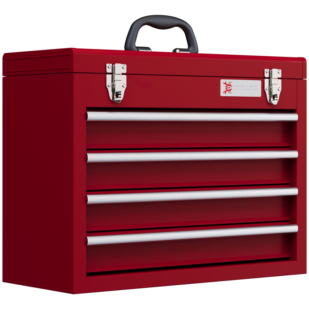 DURHAND Werkzeugkoffer leer, 51x22x39, 5 cm Werkzeugkasten mit 4 Schubladen Rot