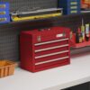 DURHAND Werkzeugkoffer leer, 51x22x39, 5 cm Werkzeugkasten mit 4 Schubladen Rot