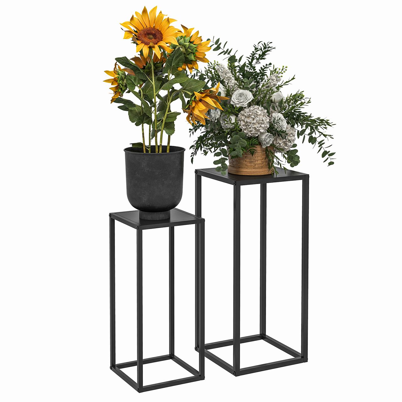 Outsunny Outsunny 2er – Set Pflanzenständer Pflanzenhocker mit Skandinavisch – Stil, Stahl