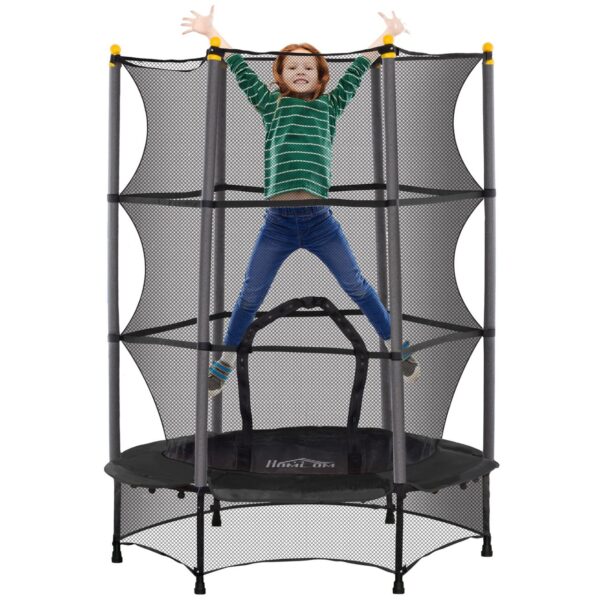 HOMCOM Kinder Trampolin Ø140 cm, Trampolin für Kinder 3 – 10 Jahre, Gartentrampolin