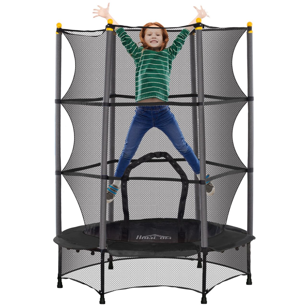 HOMCOM Kinder Trampolin Ø140 cm, Trampolin für Kinder 3 – 10 Jahre, Gartentrampolin