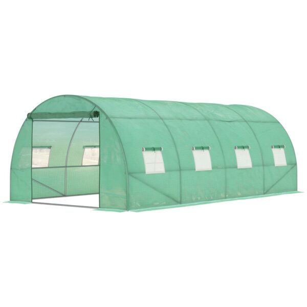 Outsunny Gewächshaus 5, 9 x 3 x 2 m Foliengewächshaus mit 8 Fenster, Rolltür UV – beständig