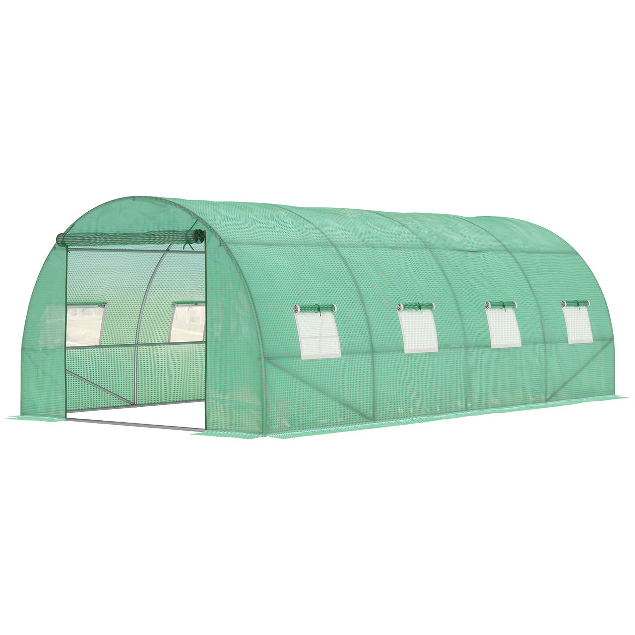 Outsunny Gewächshaus 5, 9 x 3 x 2 m Foliengewächshaus mit 8 Fenster, Rolltür UV – beständig