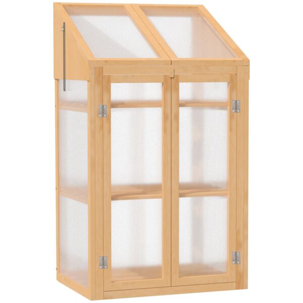 4255826807630-1 Outsunny Frühbeet aus Holz, Mini Gewächshaus 70 x 50 x 120 cm, Treibhaus mit Abdeckung