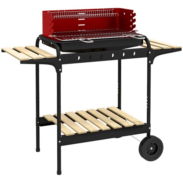 Outsunny Holzkohlegrill aus Metall BBQ Smoker mit Räder, höheverstellbar Grillrost