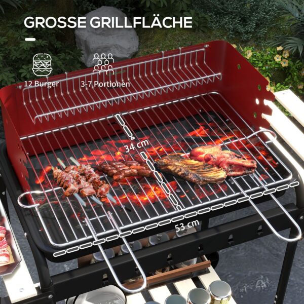 Outsunny Holzkohlegrill aus Metall BBQ Smoker mit Räder, höheverstellbar Grillrost