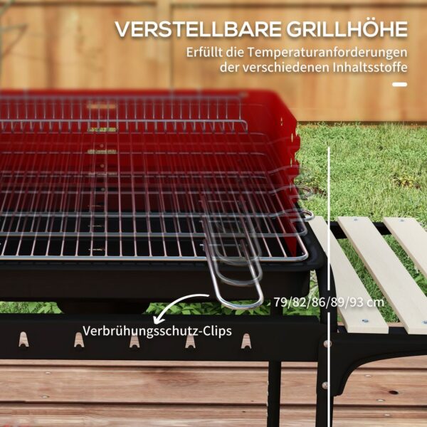 Outsunny Holzkohlegrill aus Metall BBQ Smoker mit Räder, höheverstellbar Grillrost