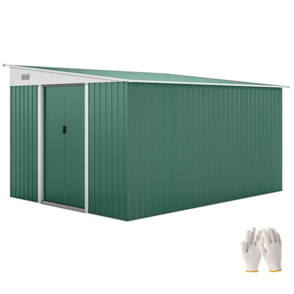 4255826823241-1 Outsunny 8, 9 ㎡ Gerätehaus Stahl – Geräteschuppen mit Pultdach, Schiebetür, Grün