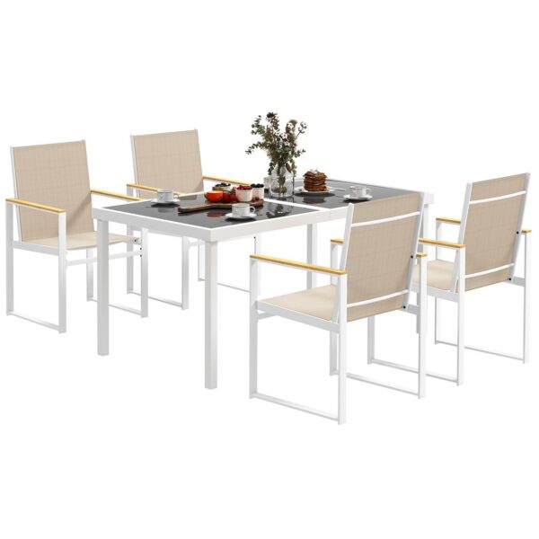 Outsunny Sitzgruppe 5 tlg. Essgruppe für 4 Personen Abnehmbar Esstisch Balkon