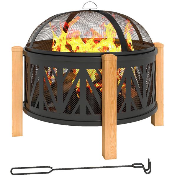 Outsunny 2 – in – 1 Feuerschale Ø75 x 58 cm Feuerstelle mit Funkenschutz Schürhaken