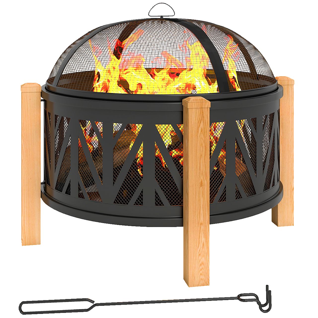 Outsunny 2 – in – 1 Feuerschale Ø75 x 58 cm Feuerstelle mit Funkenschutz Schürhaken