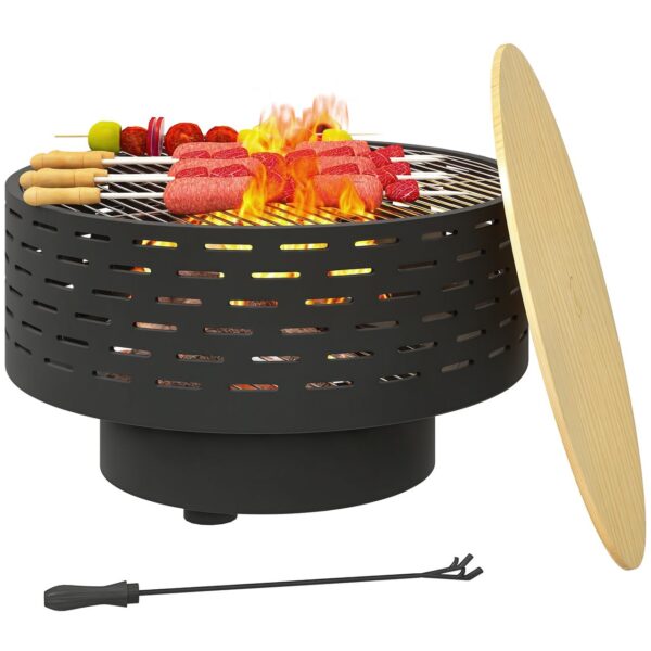 4255826841689-1 Outsunny 3 – in – 1 Feuerschale Ø60 x 39cm aus Edelstahl Feuerstelle mit Grillrost