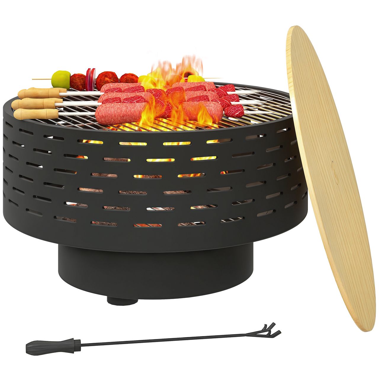 Outsunny 3 – in – 1 Feuerschale Ø60 x 39cm aus Edelstahl Feuerstelle mit Grillrost