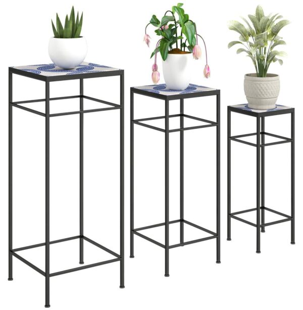 Outsunny Pflanzenständer 3er Set blau Metall B/H/L: ca. 28x71x28 cm