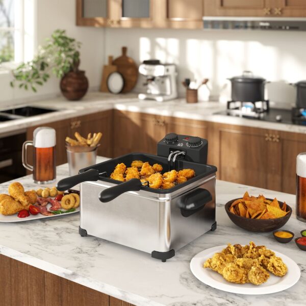 HOMCOM Fritteuse mit 5L Kapazität, einstellbare Temperatur & Timer, Sichtfenster, 2000W