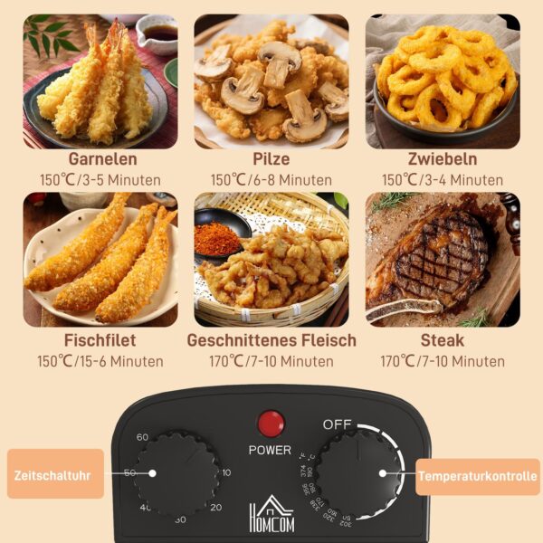 HOMCOM Fritteuse mit 5L Kapazität, einstellbare Temperatur & Timer, Sichtfenster, 2000W