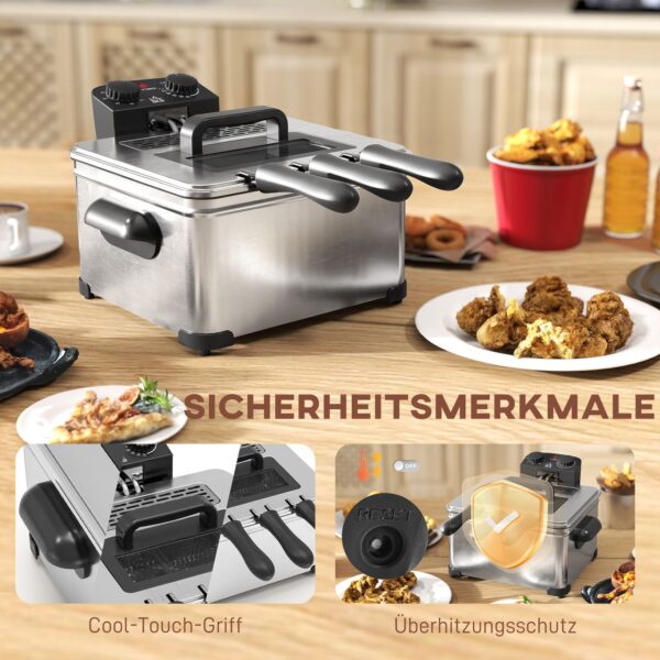 HOMCOM Fritteuse mit 5L Kapazität, einstellbare Temperatur & Timer, Sichtfenster, 2000W