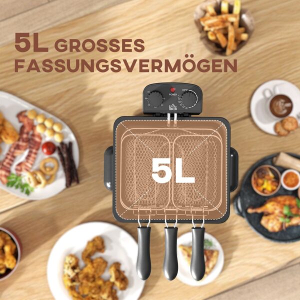 HOMCOM Fritteuse mit 5L Kapazität, einstellbare Temperatur & Timer, Sichtfenster, 2000W