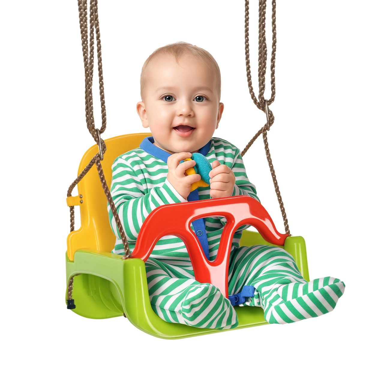 Outsunny Babyschaukel 3 in 1 Kinderschaukel verstellbar mit Rückenlehne, Anschnallgurt