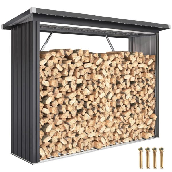 4255826849555-1 Outsunny Kaminholzregal Außen Stahl 213 x 66, 5 x 150 cm erhöhtes Brennholzregal