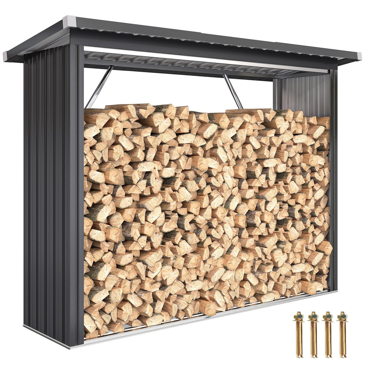 Outsunny Kaminholzregal Außen Stahl 213 x 66, 5 x 150 cm erhöhtes Brennholzregal