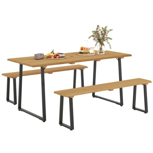 Outsunny Sitzgruppe 3 – teilig Holz Essgruppe für 6 Personen Esstisch mit Bänke