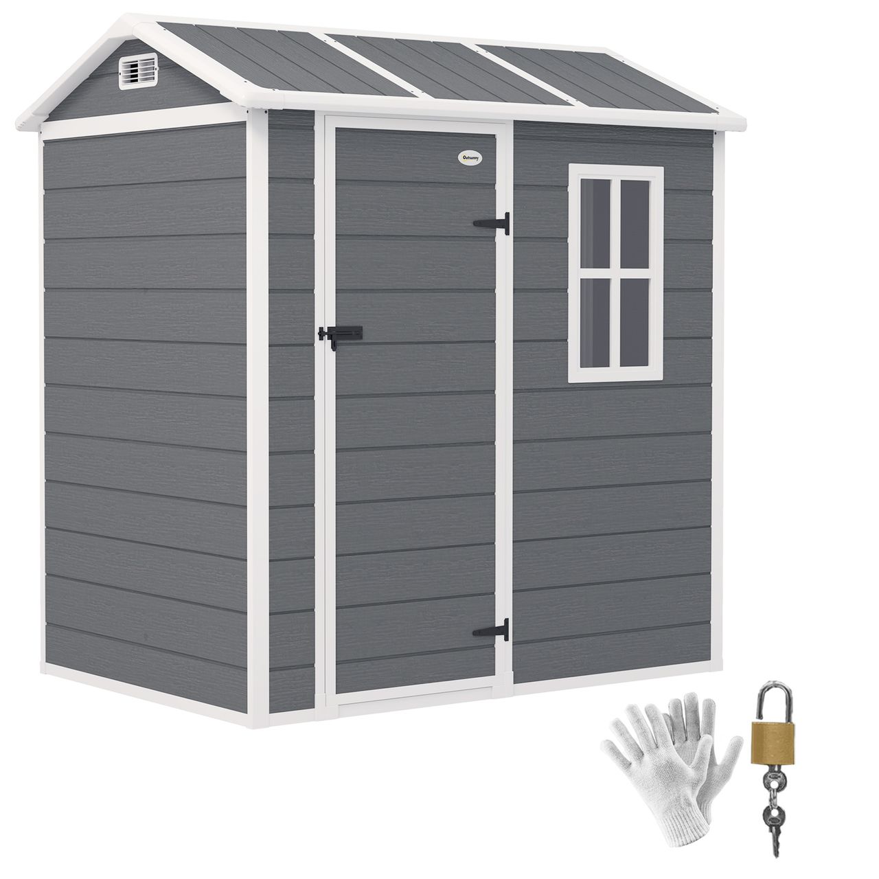 Outsunny Gerätehaus Kunststoff 2, 1m² 186 x 130 x 199cm Geräteschuppen Grau