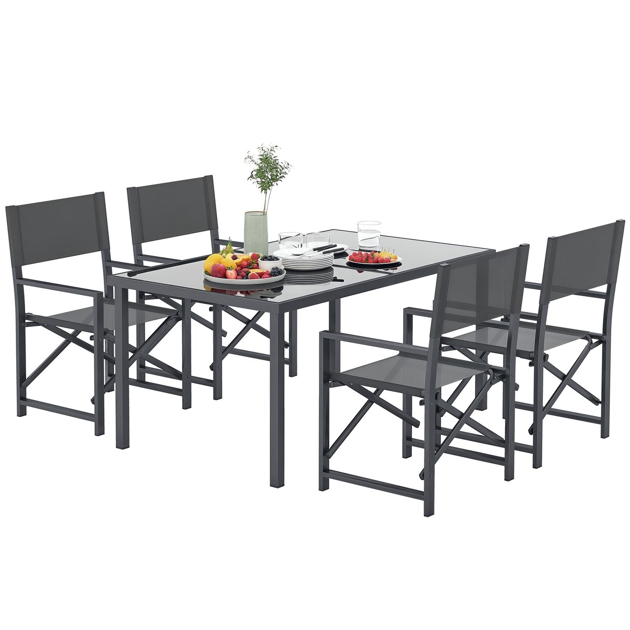 Outsunny Sitzgruppe 5 – teilig Essgruppe Stahl für 4 Personen Esstisch mit 4 Stühlen