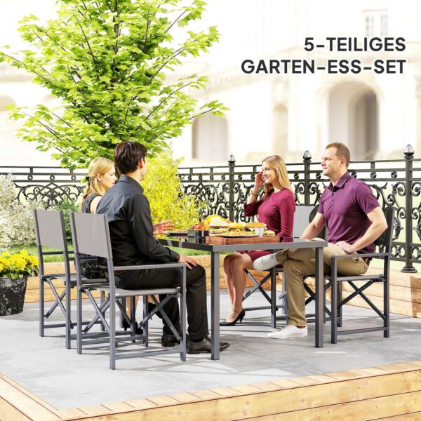 4255826862929-4 Outsunny Sitzgruppe 5 – teilig Essgruppe Stahl für 4 Personen Esstisch mit 4 Stühlen
